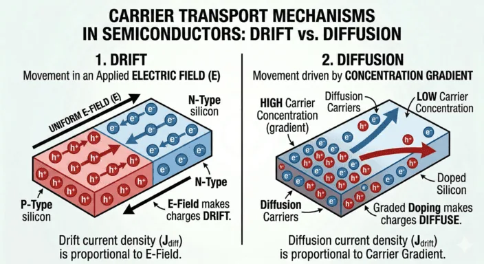 Diffusion and drift balance in a PN junction